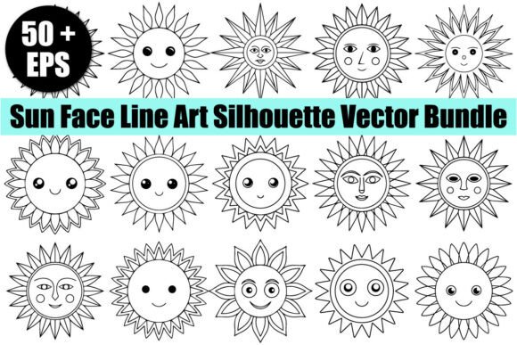 Download Sun Face Line Art Silhouette Vector - Line art silhouette Collection
