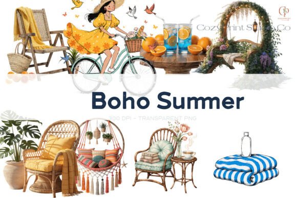 Download Boho Summer Clipart Watercolor PNG Set - Summer Collection