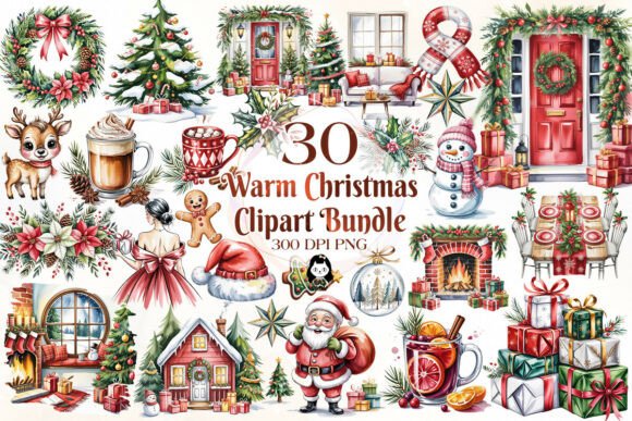 Download Watercolor Warm Christmas Clipart Bundle - Warm Collection