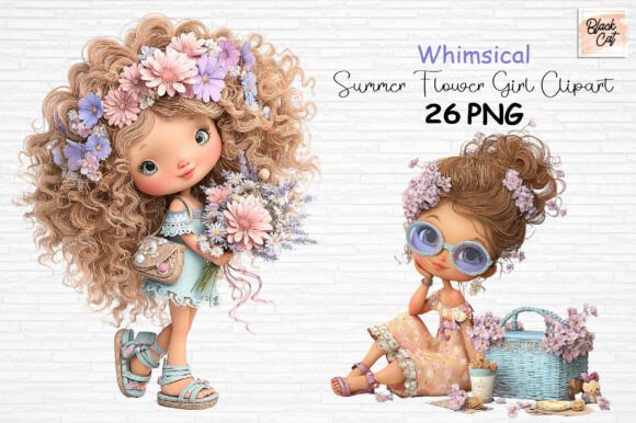 Download Whimsical Summer Flower Girl Clipart PNG - Summer Collection