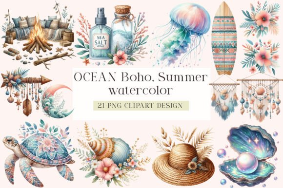 Download OCEAN Boho, Summer Clipart - Summer Collection