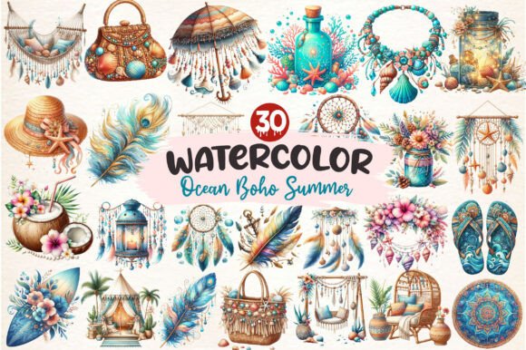 Download Ocean Boho Summer Clipart - Summer Collection
