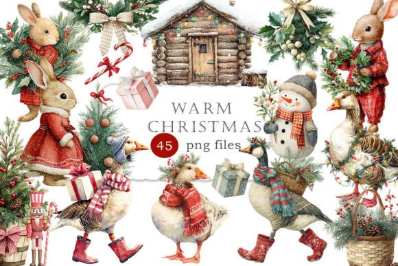 Download Vintage Warm Christmas, Geese, Rabbits - Warm Collection