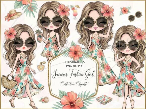 Download Boho Summer Fashion Girl Clipart PNG Set - Summer Collection