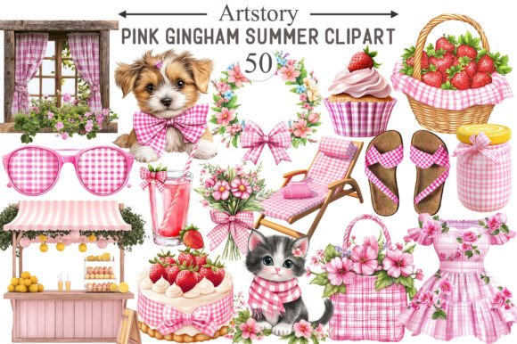Download Bohemian Pink Gingham Summer Clipart - Summer Collection
