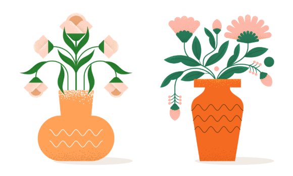 Download Flat Abstract Trendy Flowers in Vase - Flat Collection